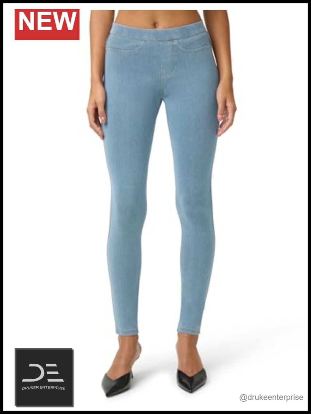 Women's Classic Denim Capri Leggings with Pockets, Comfortable Stretch Pull On